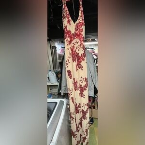 Floral Maxi Dress in Red and Cream Size Small
